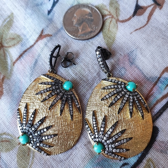 PJM Phoenix Jewelry Manufacturing Brushed Gold Faux Turquoise Pierced Earrings - Picture 4 of 8